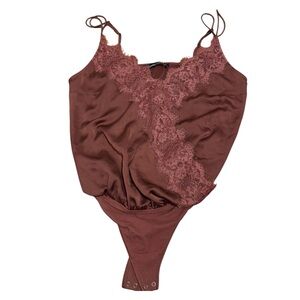 Lace Trimmed Brown Bodysuit
